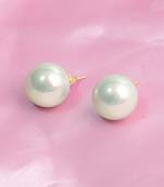 Women gold plated mint green pearl tops stud earrings