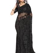 Black heavy resham embroidery moti and stone work net party wear with blouse