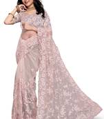 Dusty peach heavy resham embroidery moti and stone work net party wear with blouse