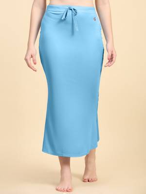 Trendmalls Sky Blue Cotton Saree Shapewear 4