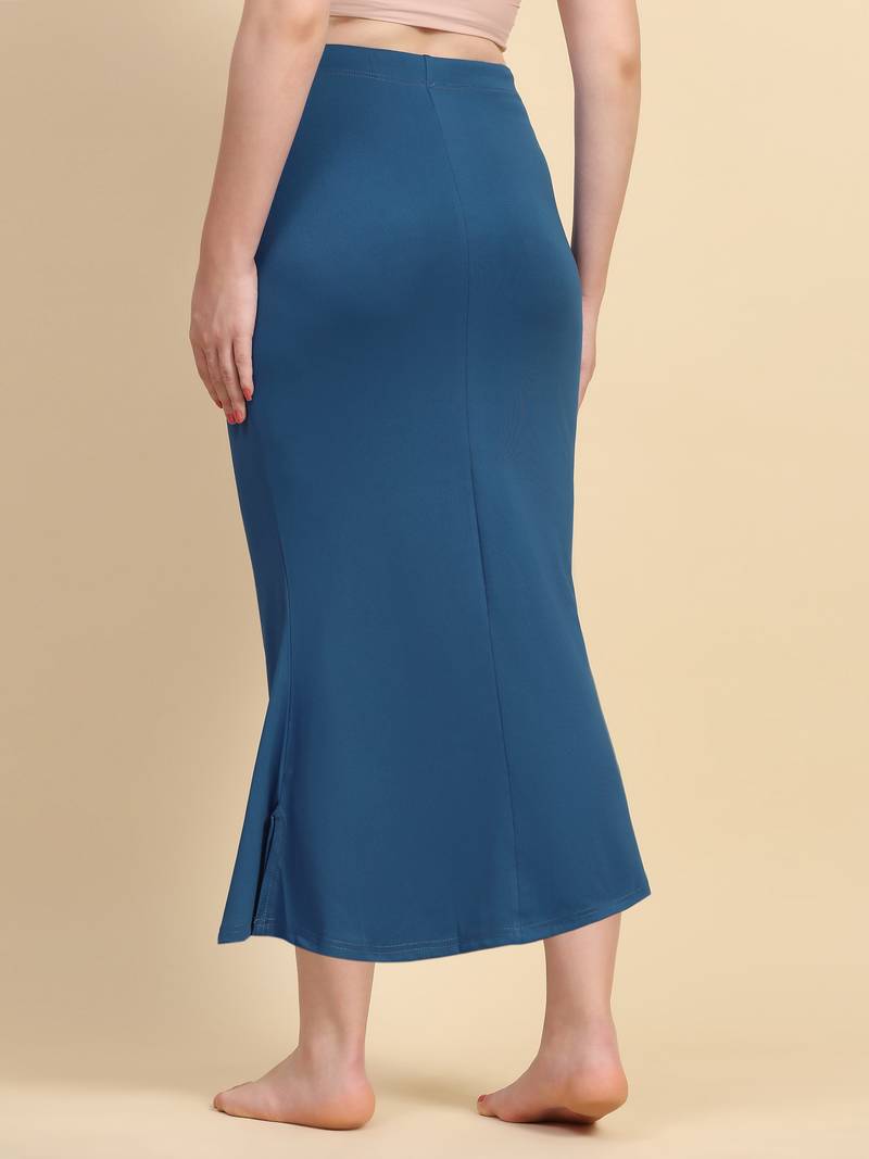 Blue Lycra Spandex Saree Shapewear Skirt Petticoat for Women