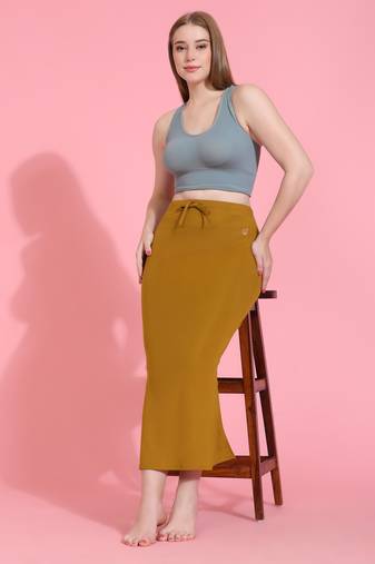 Mustard Lycra Spandex Saree Shapewear Skirt Petticoat for Women