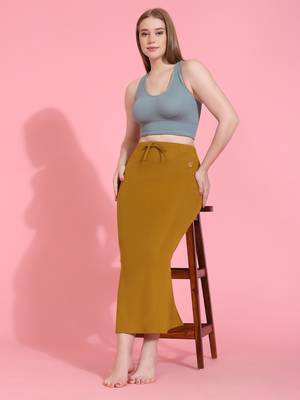 Trendmalls Mustard Lycra Spandex Saree Shapewear Skirt Petticoat for Women 1