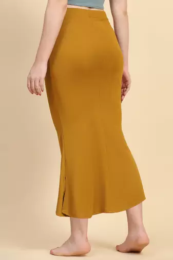 Trendmalls Mustard Lycra Spandex Saree Shapewear Skirt Petticoat for Women