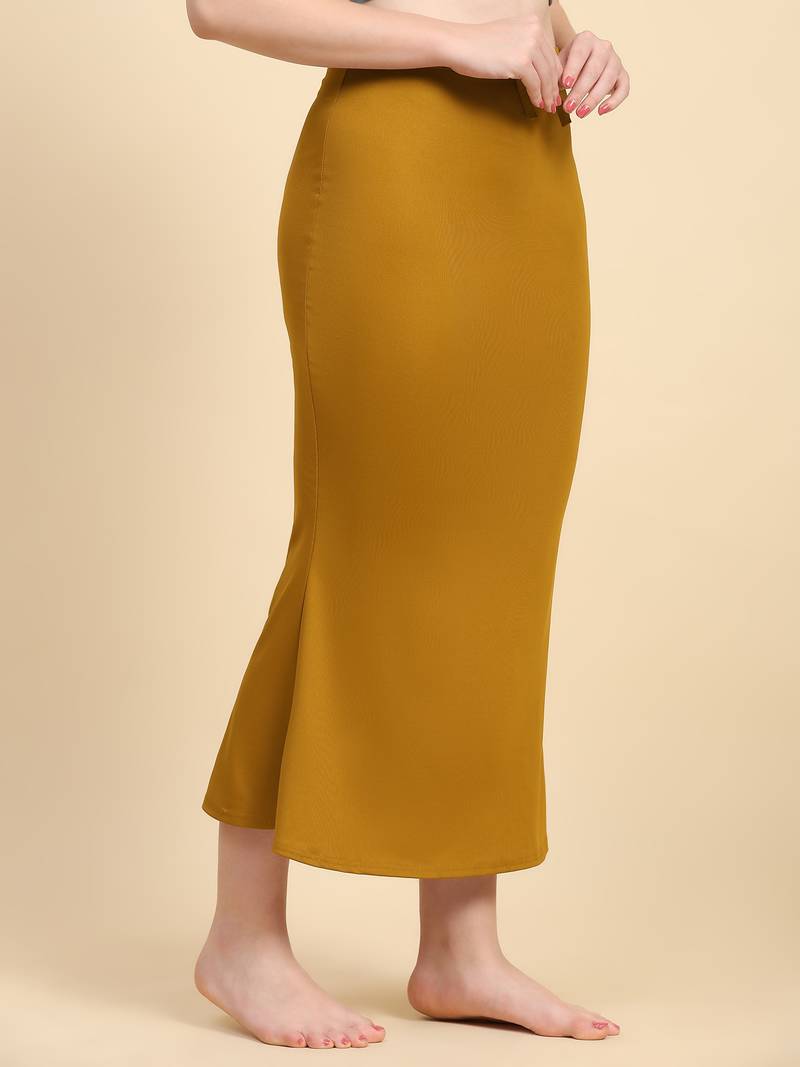 Mustard Lycra Spandex Saree Shapewear Skirt Petticoat for Women
