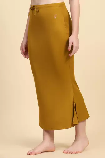 Trendmalls Mustard Lycra Spandex Saree Shapewear Skirt Petticoat for Women