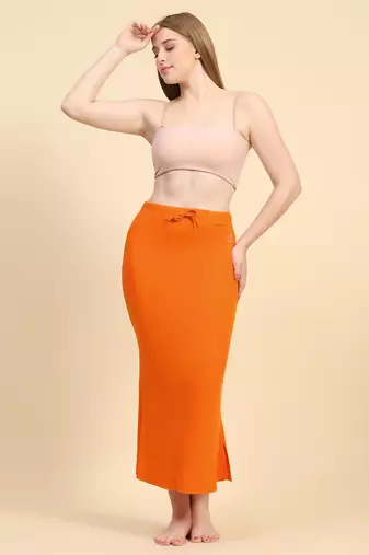 Trendmalls Orange Lycra Spandex Saree Shapewear Skirt Petticoat for Women