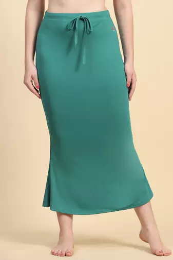 Trendmalls Green Lycra Spandex Saree Shapewear Skirt Petticoat for Women