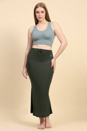 Green Lycra Spandex Saree Shapewear Skirt Petticoat for Women