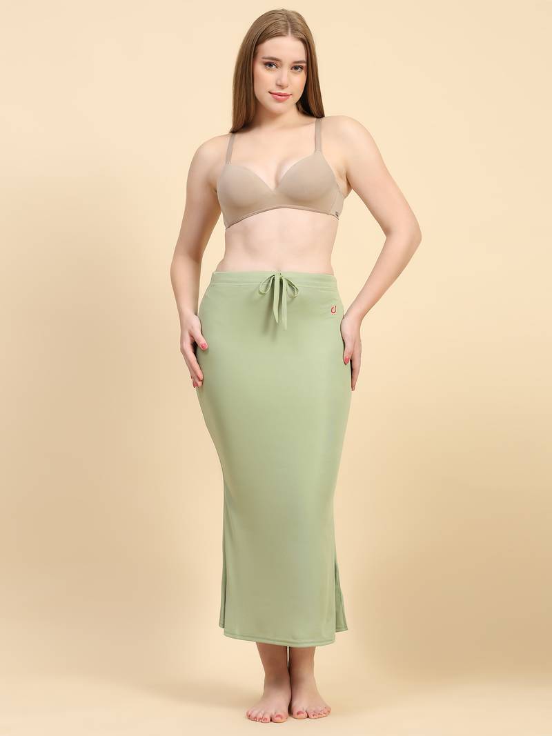 Olive Green Lycra Spandex Saree Shapewear Skirt Petticoat for Women