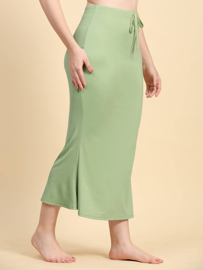 Women's Plain Green Cotton Petticoat Skirts Saree Silhouette Shape Wear Dress
