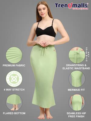 Trendmalls Women's Plain Green Cotton Petticoat Skirts Saree Silhouette Shape Wear Dress 3