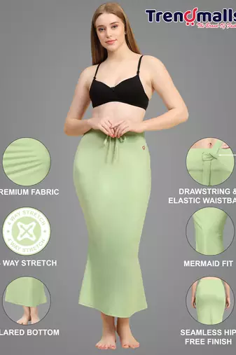 Trendmalls Women's Plain Green Cotton Petticoat Skirts Saree Silhouette Shape Wear Dress