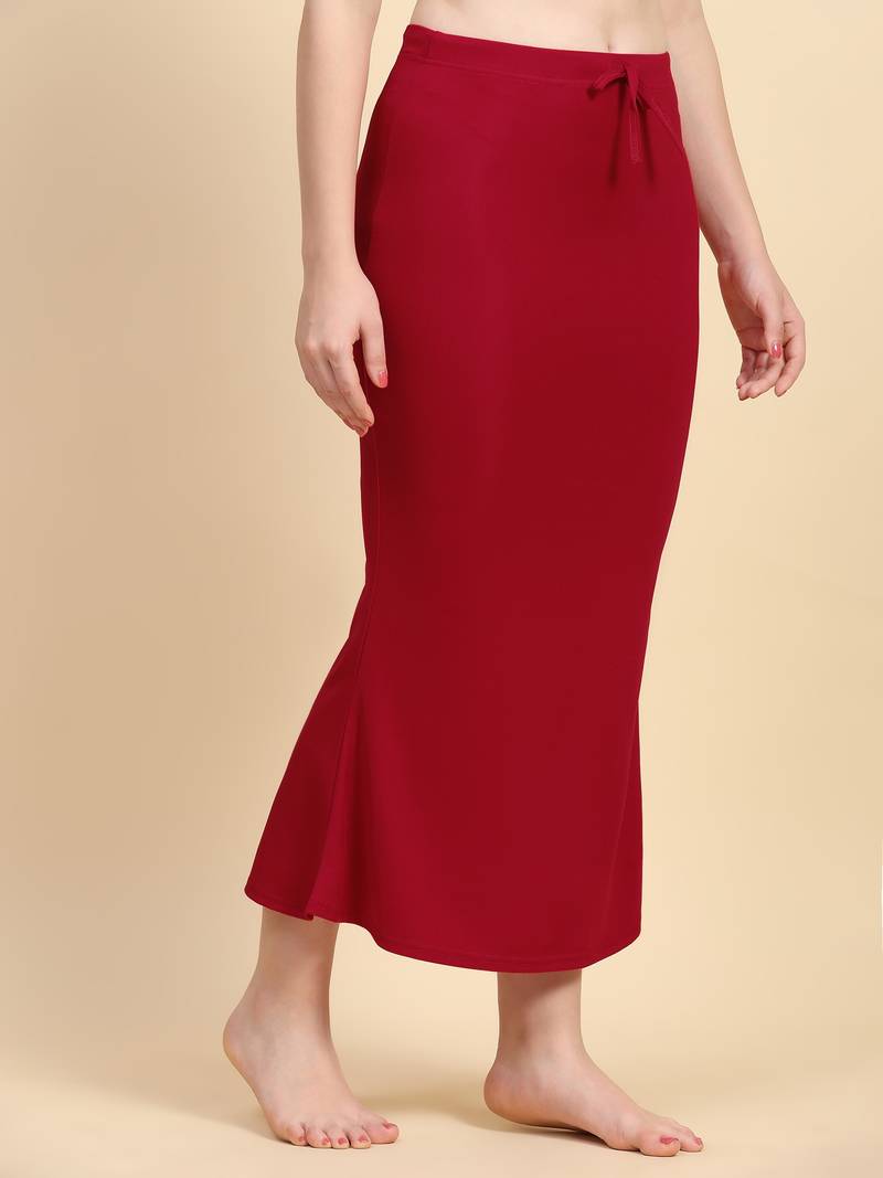 Red Lycra Spandex Saree Shapewear Skirt Petticoat for Women