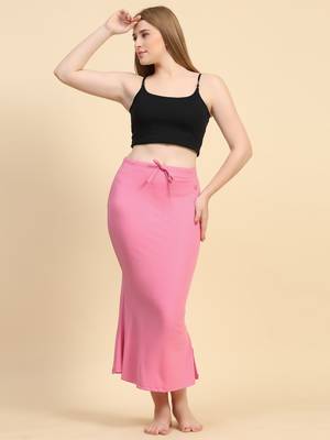 Trendmalls Rose Pink Lycra Spandex Saree Shapewear Skirt Petticoat for Women 2