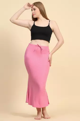Trendmalls Rose Pink Lycra Spandex Saree Shapewear Skirt Petticoat for Women