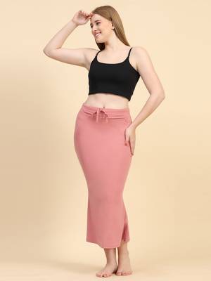 Trendmalls Peach Lycra Spandex Saree Shapewear Skirt Petticoat for Women 4