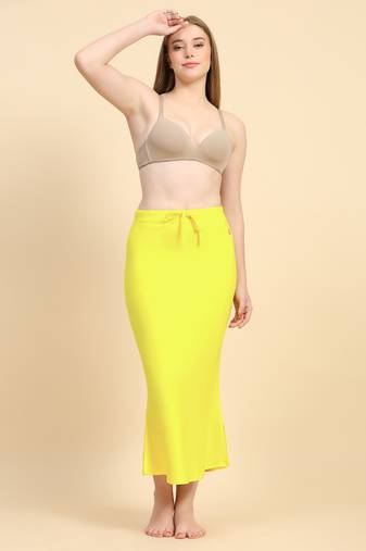Yellow Lycra Spandex Saree Shapewear Skirt Petticoat for Women