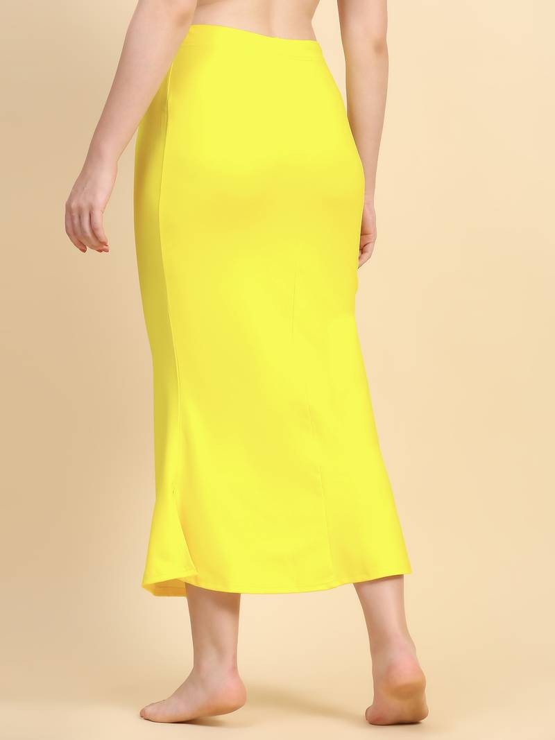 Yellow Lycra Spandex Saree Shapewear Skirt Petticoat for Women