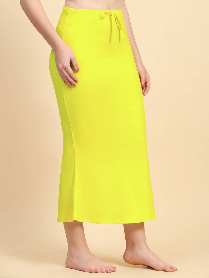 Yellow Lycra Spandex Saree Shapewear Skirt Petticoat for Women
