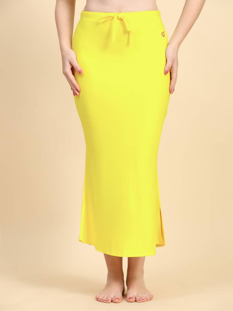 Yellow Lycra Spandex Saree Shapewear Skirt Petticoat for Women