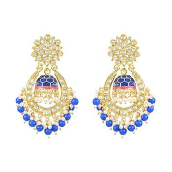 Traditional Meenakari Kundan Studded Pearl Dangle Jhumki Earrings For Women::Girls 1