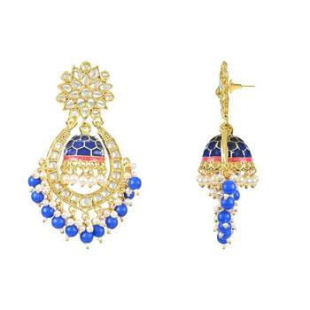 Traditional Meenakari Kundan Studded Pearl Dangle Jhumki Earrings For Women::Girls 2