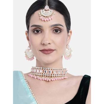 Gold Plated Traditional Kundan Choker Necklace Chandbali Earring & Maang Tikka Ethnic Jewellery Set Gift 2