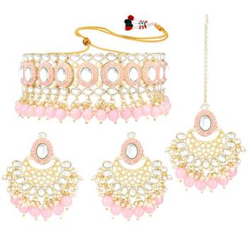 Gold Plated Traditional Kundan Choker Necklace Chandbali Earring & Maang Tikka Ethnic Jewellery Set Gift 4