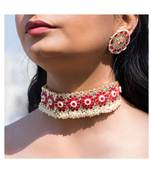 Traditional Ruby Kundan & Pearl Studded Choker Necklace Jewellery Set For Womengirls