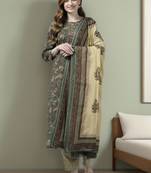 Olive printed cotton kurta-suits