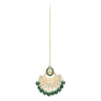 Gold Plated Traditional Kundan & Pearl Choker Necklace Chandbali Earring & Maang Tikka Ethnic Jewellery Set 5