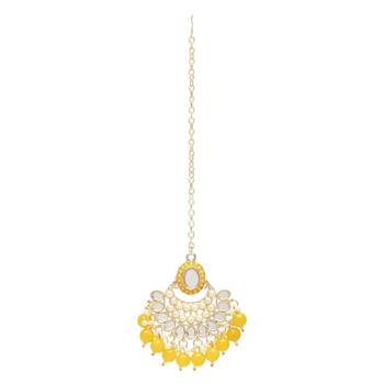 Gold Plated Traditional Kundan & Pearl Choker Necklace Chandbali Earring & Maang Tikka Ethnic Jewellery Set 5