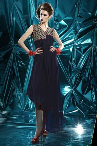 Navy Blue Pure Georgette Stitched Kurti