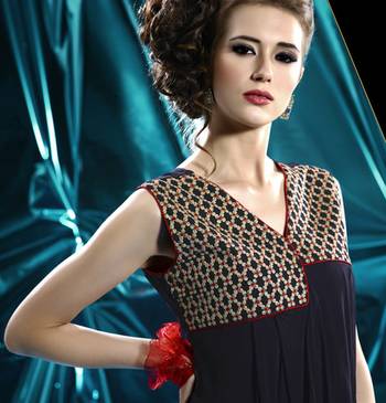 Navy Blue Pure Georgette Stitched Kurti 2