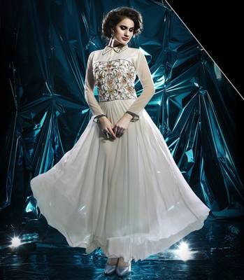 White Pure Georgette Stitched Kurti 1