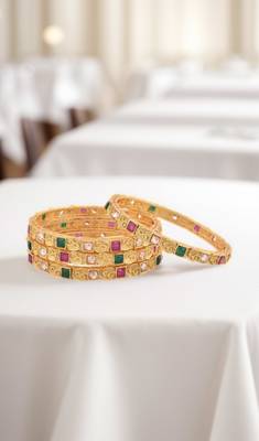 Gold Plated Stone Studded 4Pc Bangles 1