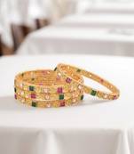Gold Plated Stone Studded 4Pc Bangles