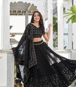Black Sequins Embroidered Georgette Lehenga Choli