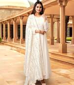 Trendmalls  Off White Georgette Embroidered  Party Wear, Festive Gown with Dupatta Full Stitched