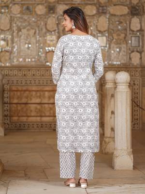 women white floral straight kurta pant set 4