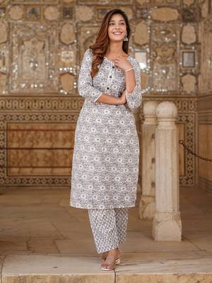 women white floral straight kurta pant set 6
