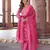 women pink floral straight kurta pant and dupatta set
