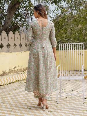 women teal floral anarkali kurta pant and dupatta set 4