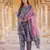 women blue floral straight kurta pant and dupatta set