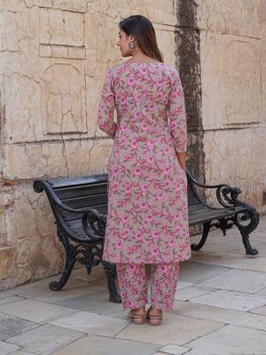 women cream floral straight kurta pant and dupatta set 2