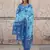 women blue floral straight kurta pant and dupatta set