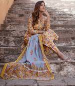 women yellow floral straight kurta pant and dupatta set