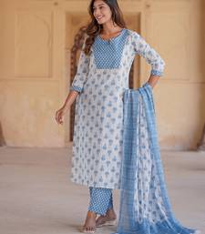 women white floral straight kurta pant and dupatta set