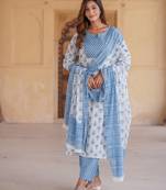 women white floral straight kurta pant and dupatta set